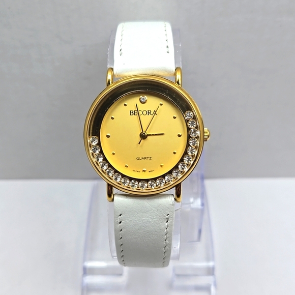 Womens Vintage Becora Gold Tone Watch Floating Rhinestones Crystals New Battery - Picture 1 of 11